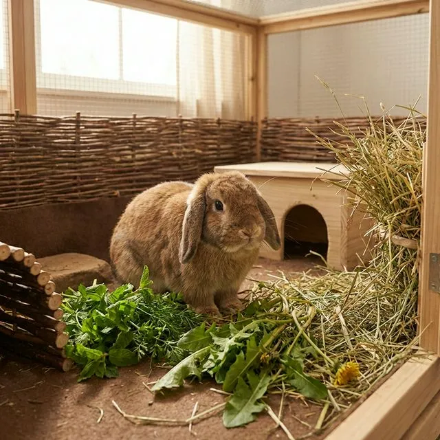 Glückliches Kaninchen in artgerechter Haltung